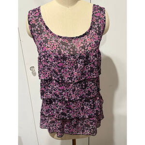 Women's Lilly Lou purple Pink Floral Ruffled tiered chiffon blouse XL